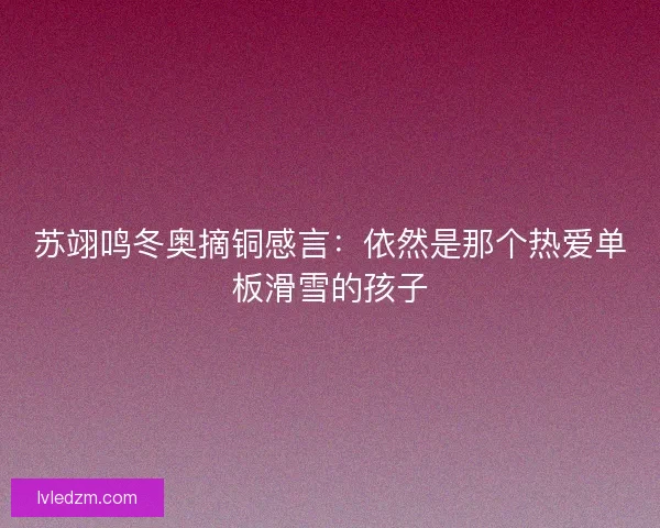 苏翊鸣冬奥摘铜感言：依然是那个热爱单板滑雪的孩子